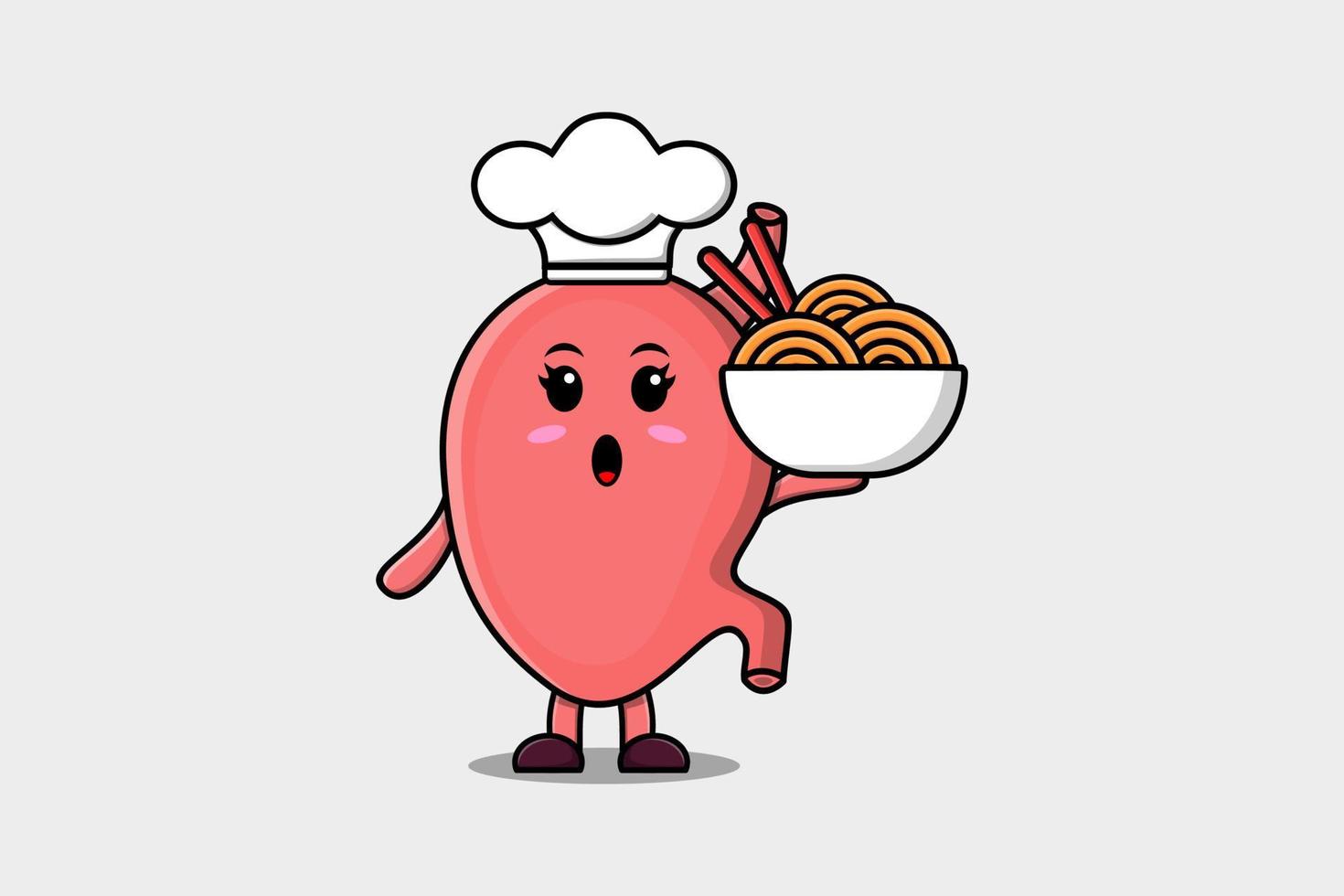 Cute cartoon Stomach chef holding noodles in bowl vector