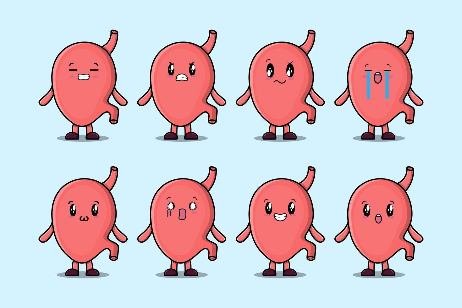 Set kawaii Stomach cartoon different expressions vector