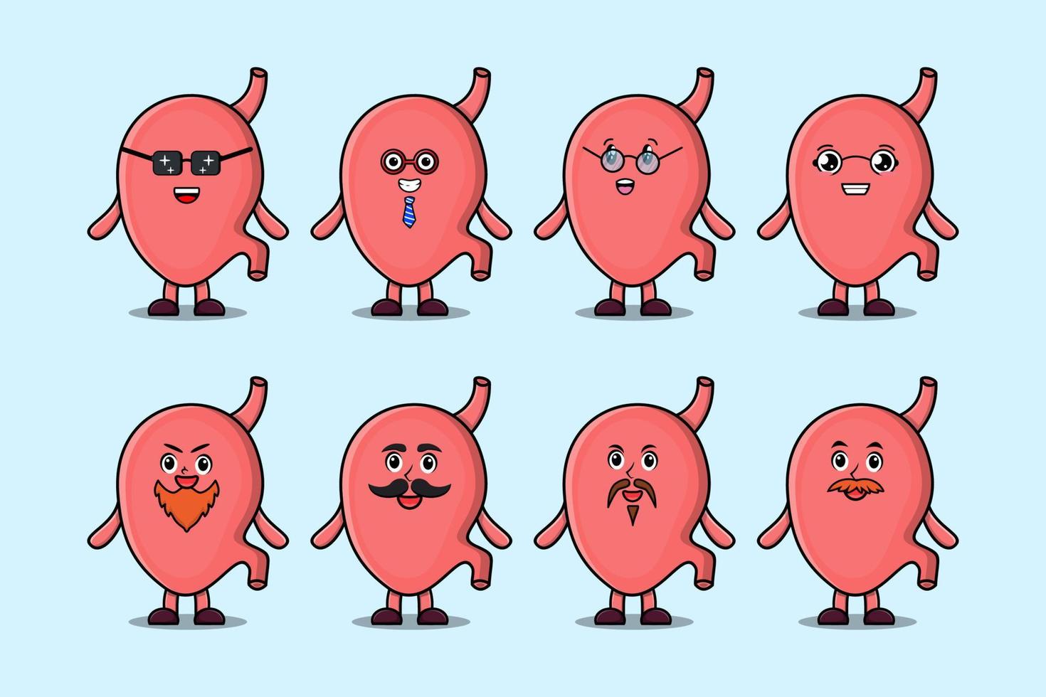 Set kawaii Stomach cartoon different expressions vector