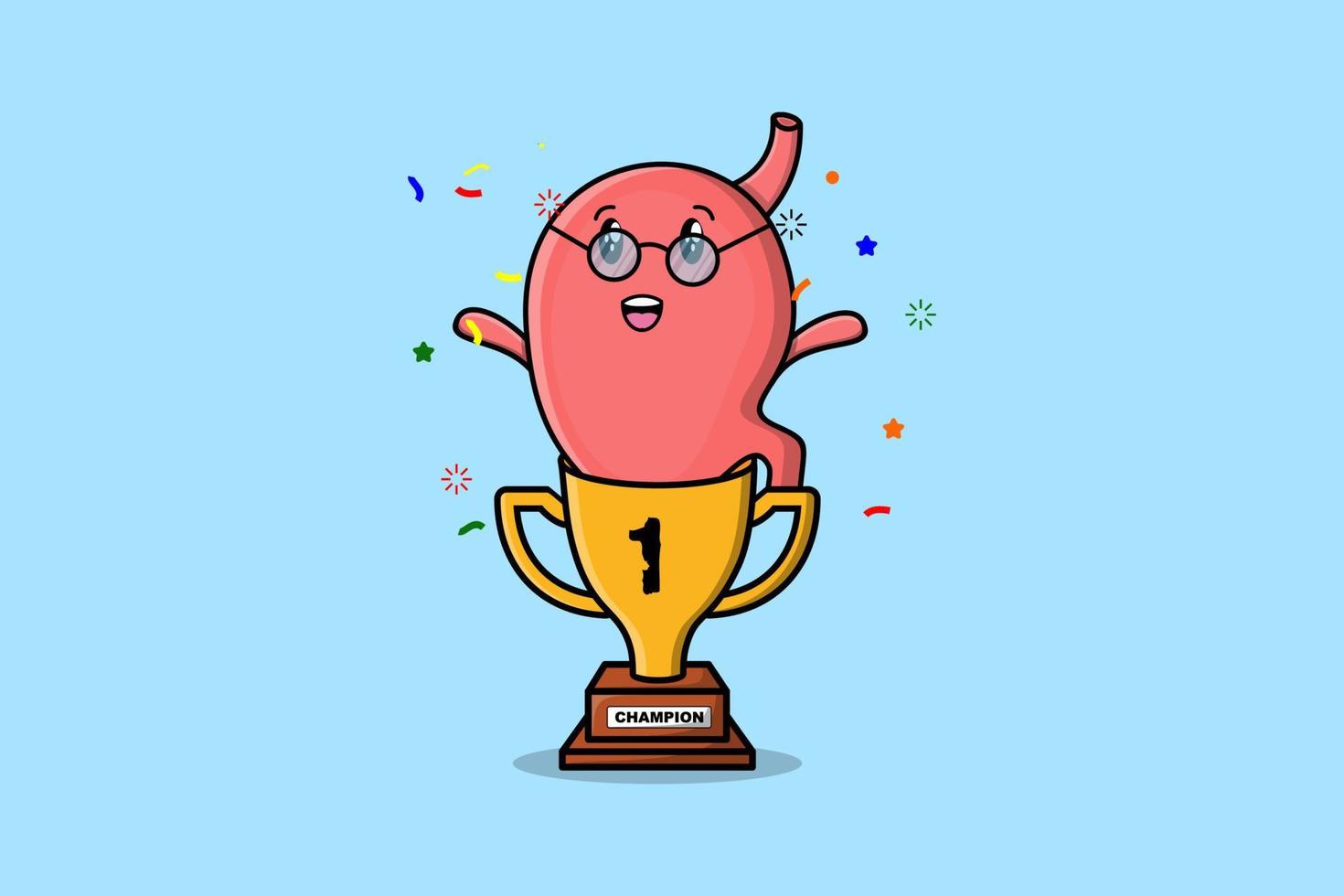 Cute cartoon Stomach character in trophy vector