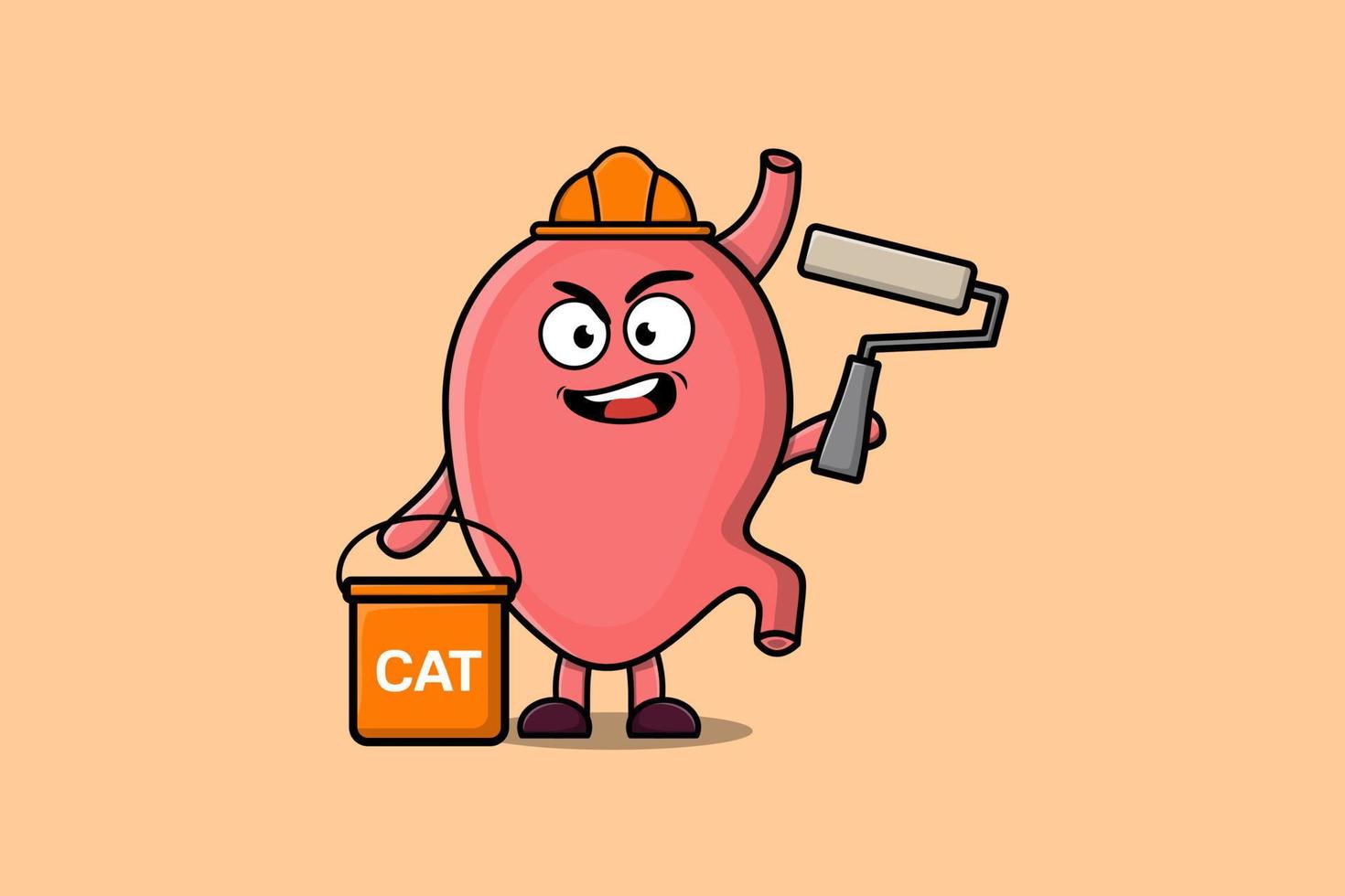 Cute cartoon Stomach as builder character painting vector