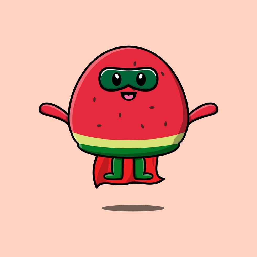 Cute watermelon superhero character flaying vector