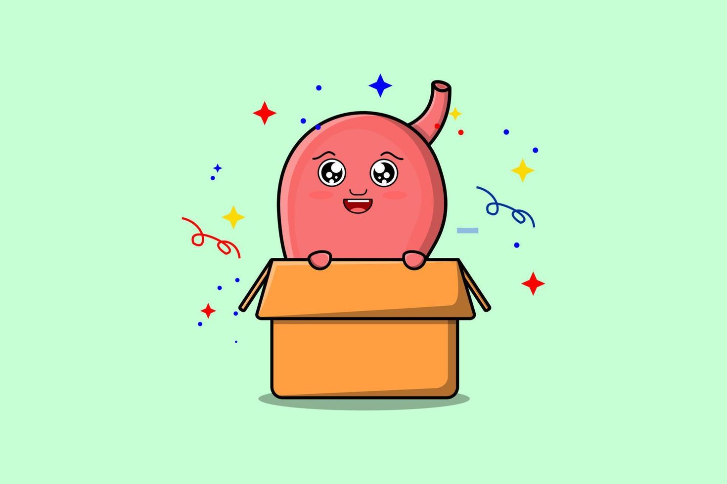 Cute cartoon Stomach character coming out from box vector