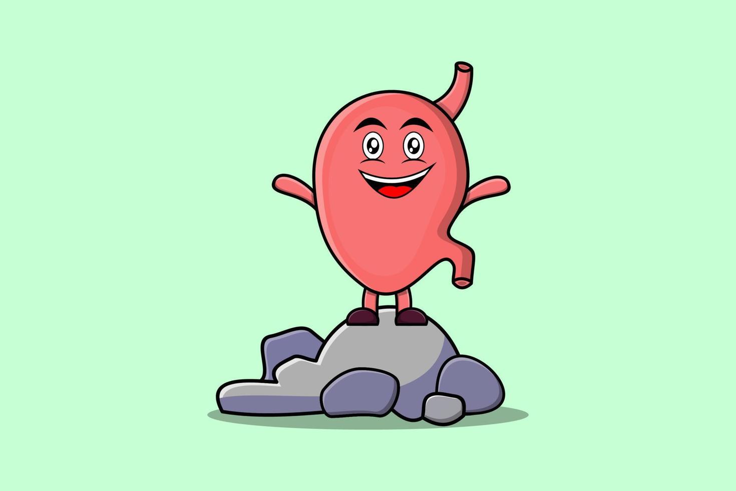 personaje de estómago de dibujos animados lindo de pie en piedra vector