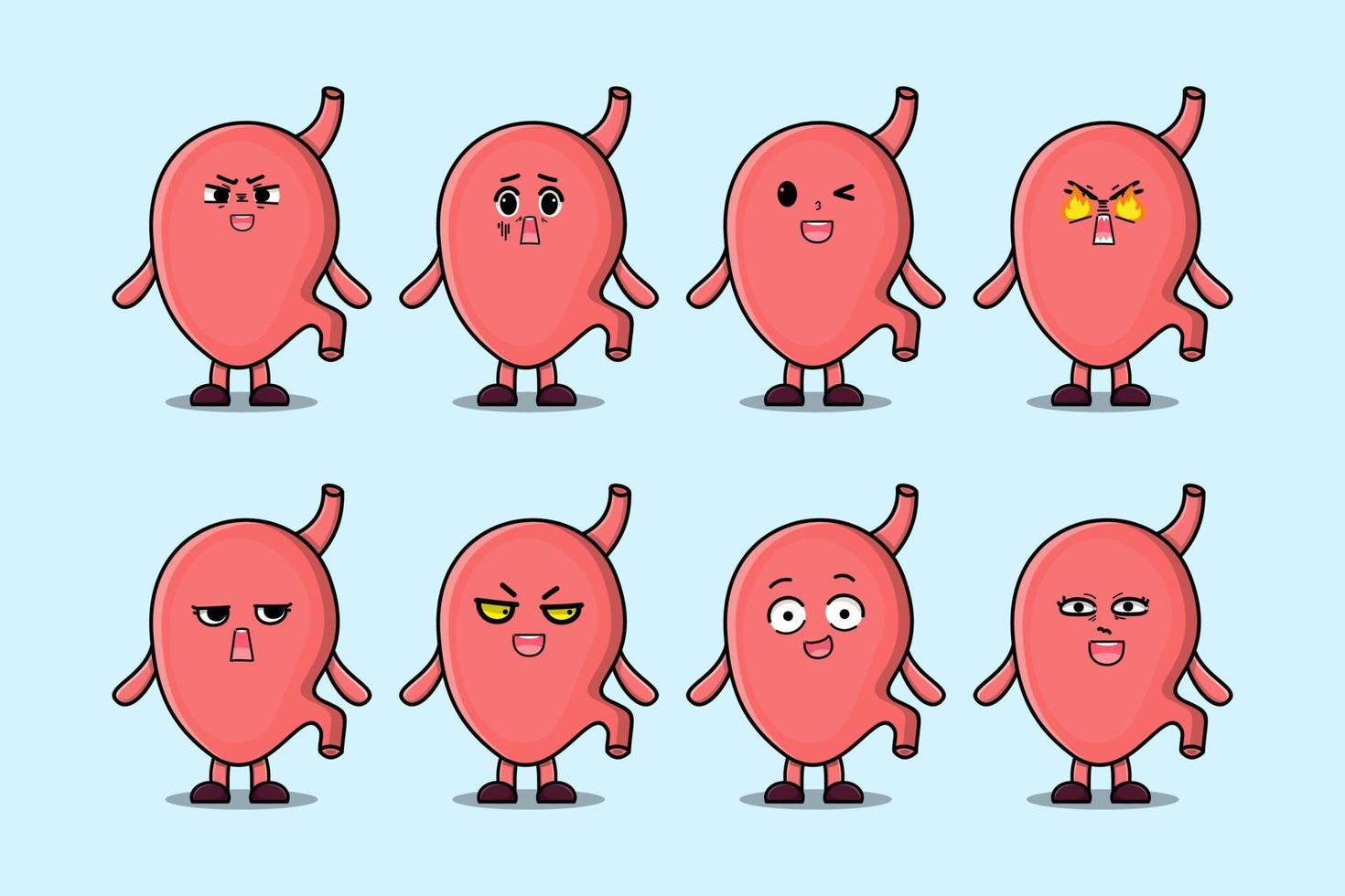 Set kawaii Stomach cartoon different expressions vector