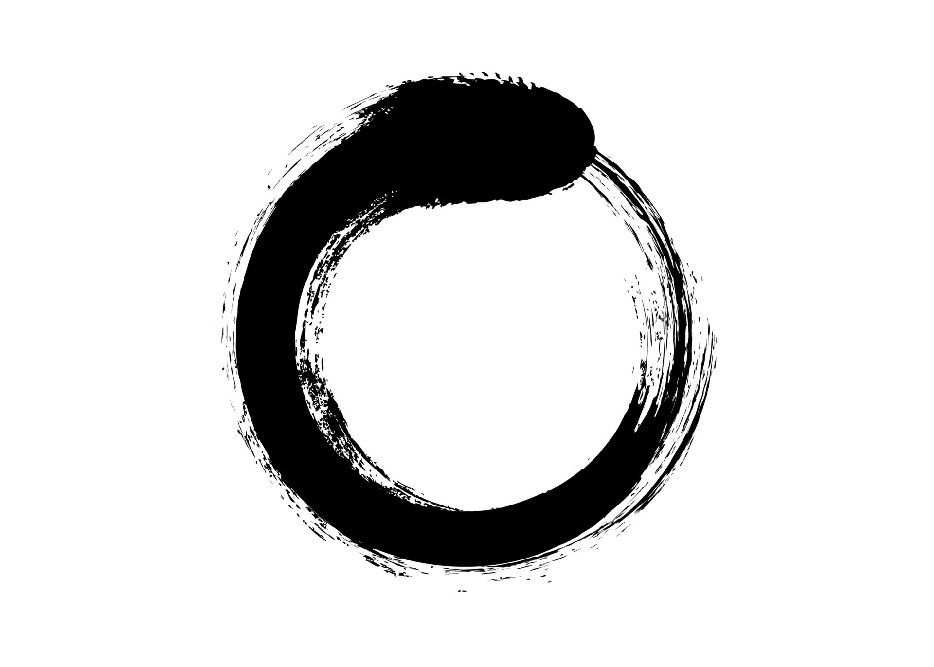 Black enso zen circle on white background. Round logo icon in art paint