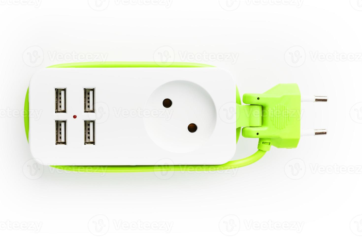 USB Power Strip Green power cord for charging gadgets and electronic devices. photo