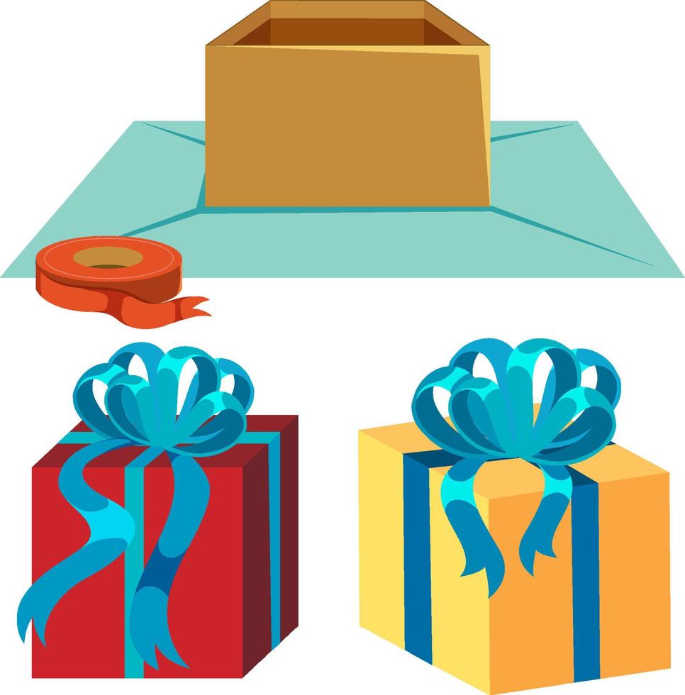 cajas de regalo y caja abierta vector