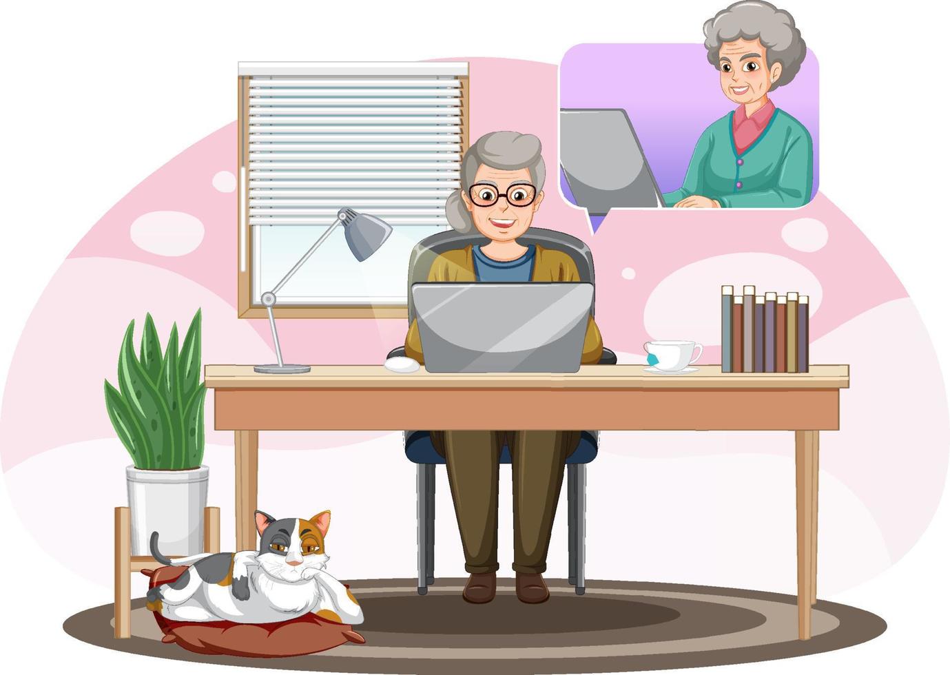 Senior woman using laptop vector