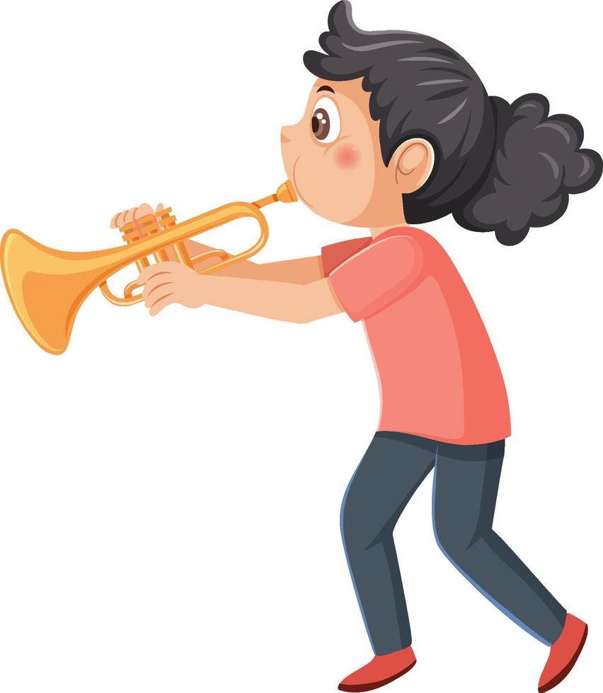 una niña tocando la trompeta vector