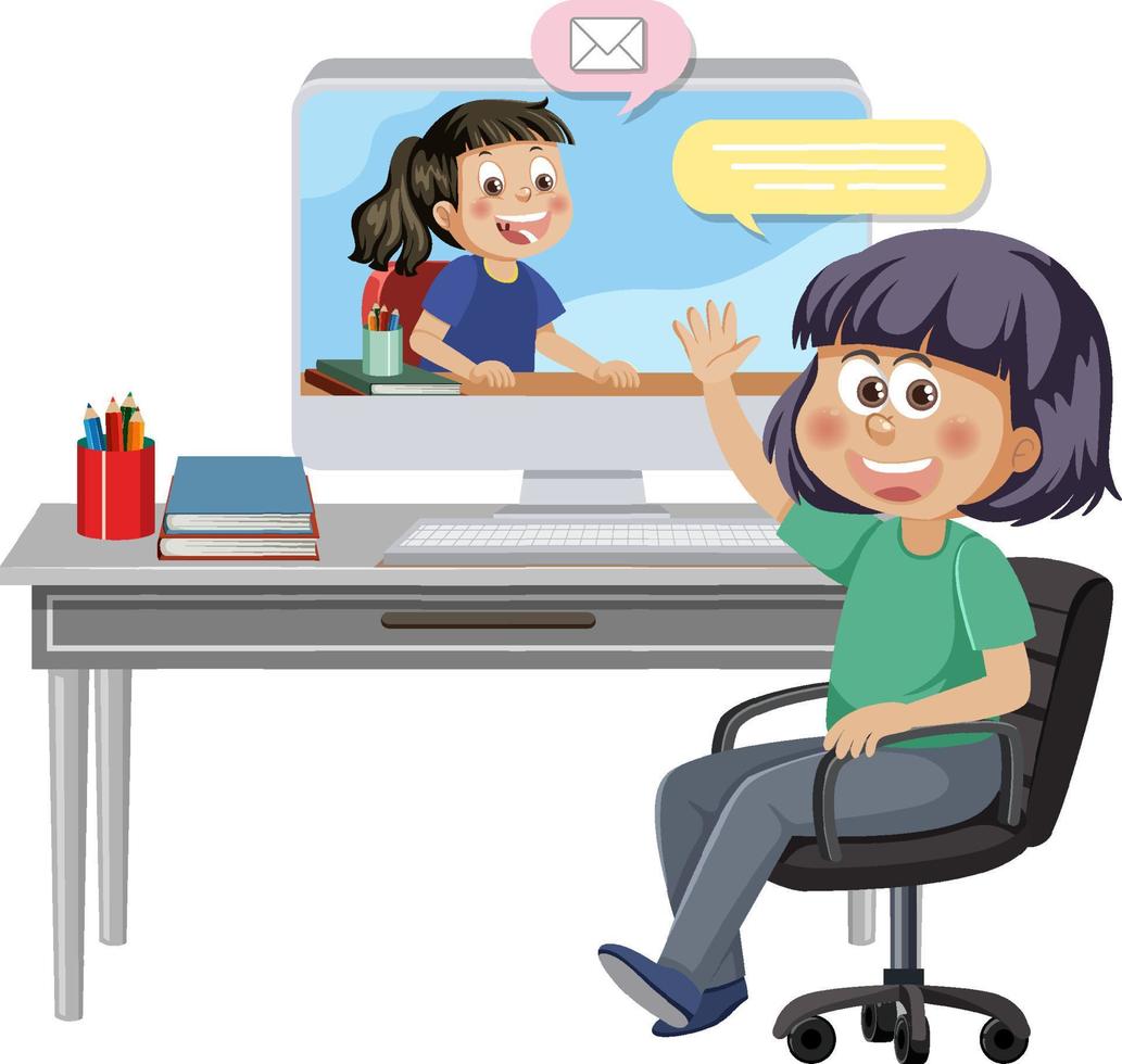 A girl sitting in front of computer vector