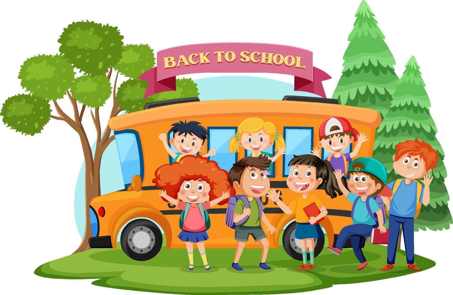 Back to school with kids cartoon character vector