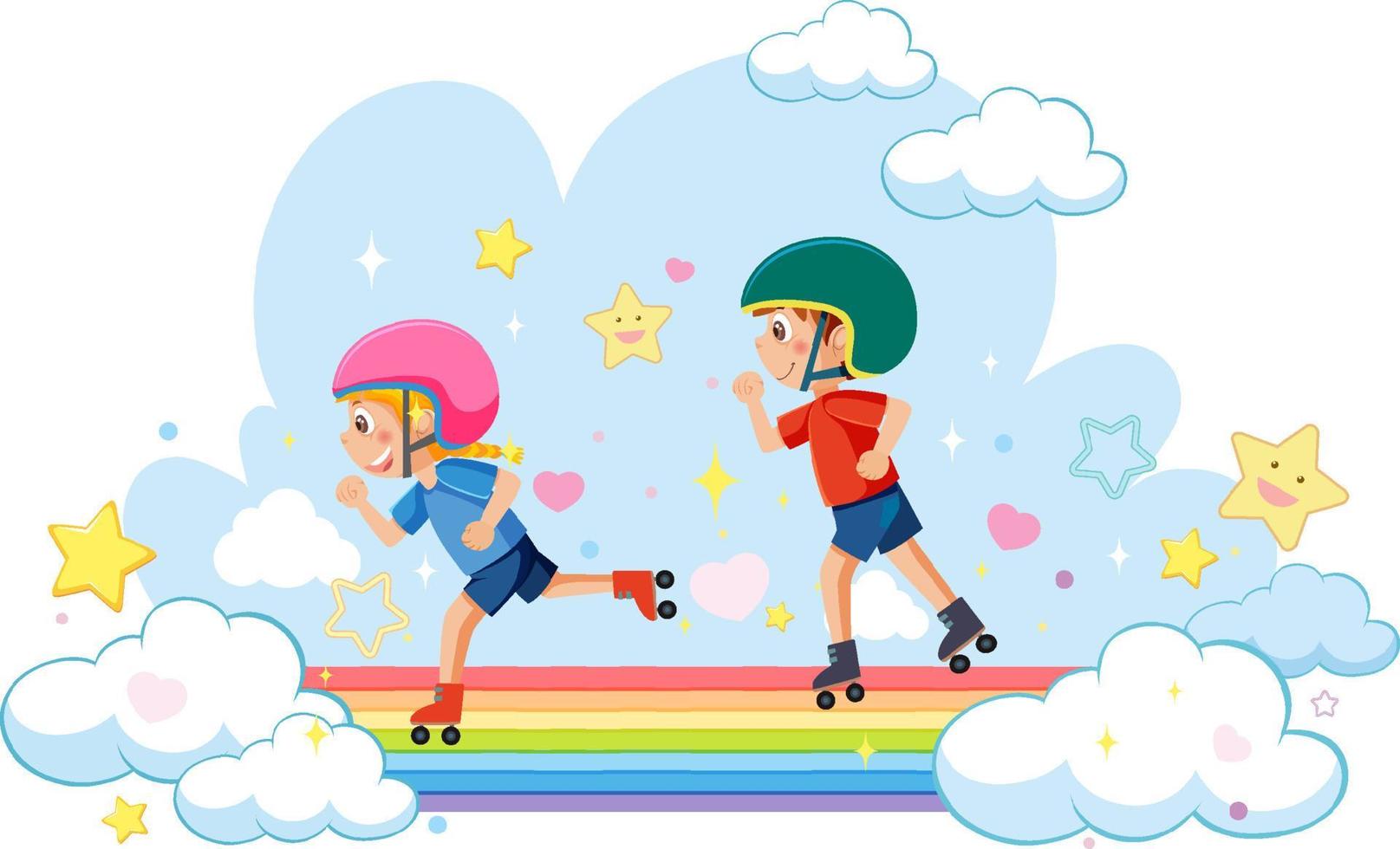 Happy kids on rainbow vector