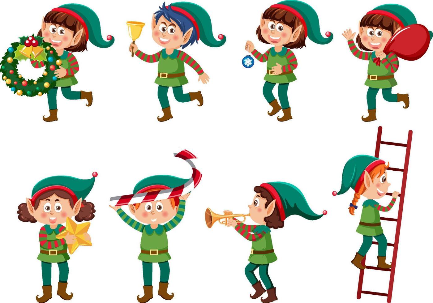 Christmas elves cartoon character collection vector