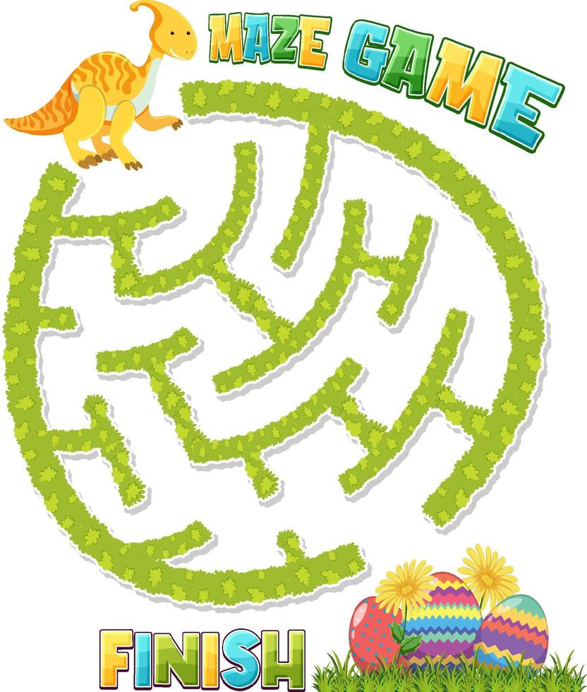 Maze game template in dinosaur theme for kids vector