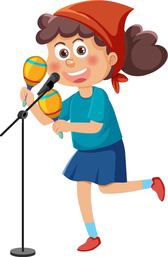 niña feliz tocando maracas vector