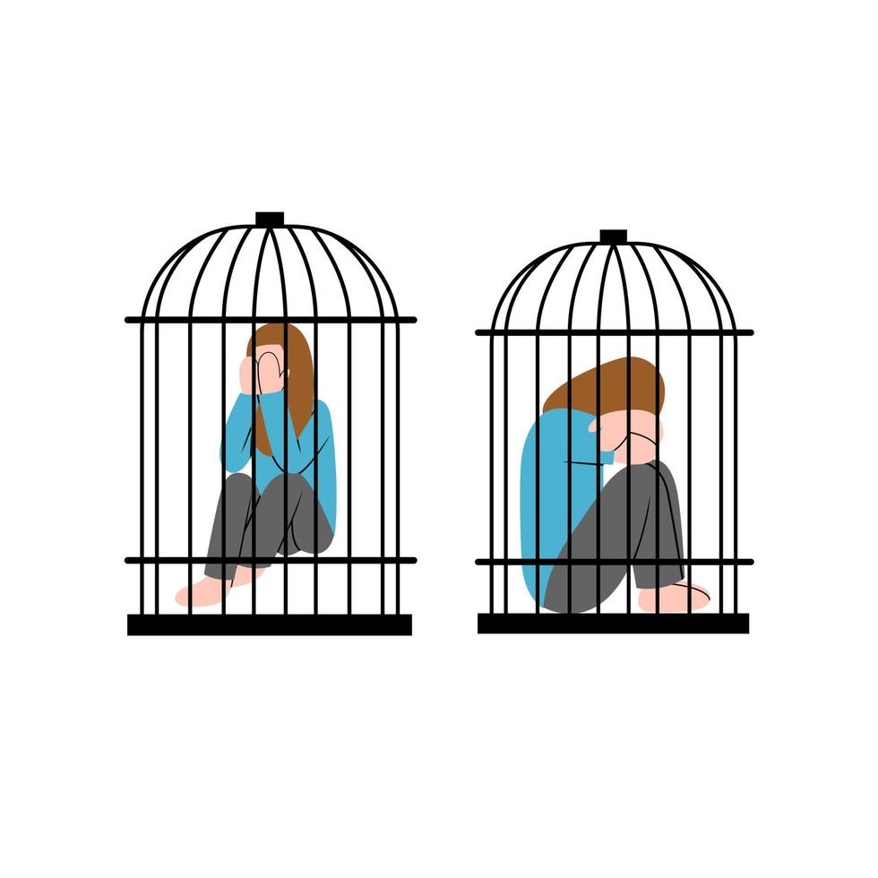 Set of Woman In Cage Character vector