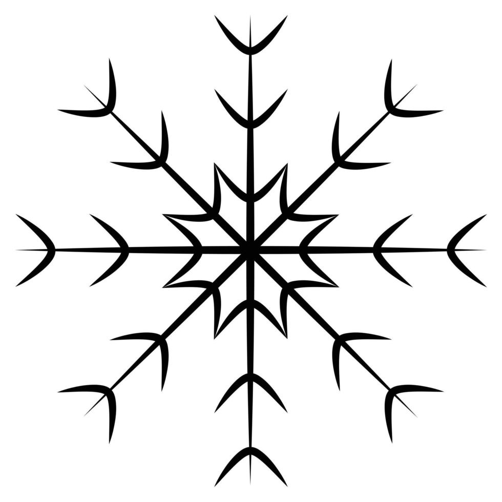 Abstract outline drawing of a openwork snowflake in a minimalist style. Line art. Icon. Isolate vector