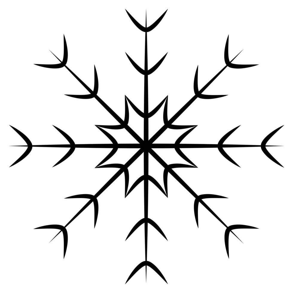 Abstract outline drawing of a openwork snowflake in a minimalist style. Line art. Icon. Isolate vector