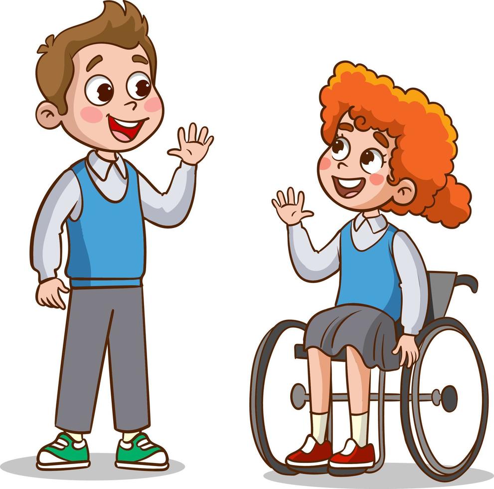 little kid say hello to friend and go to school together vector