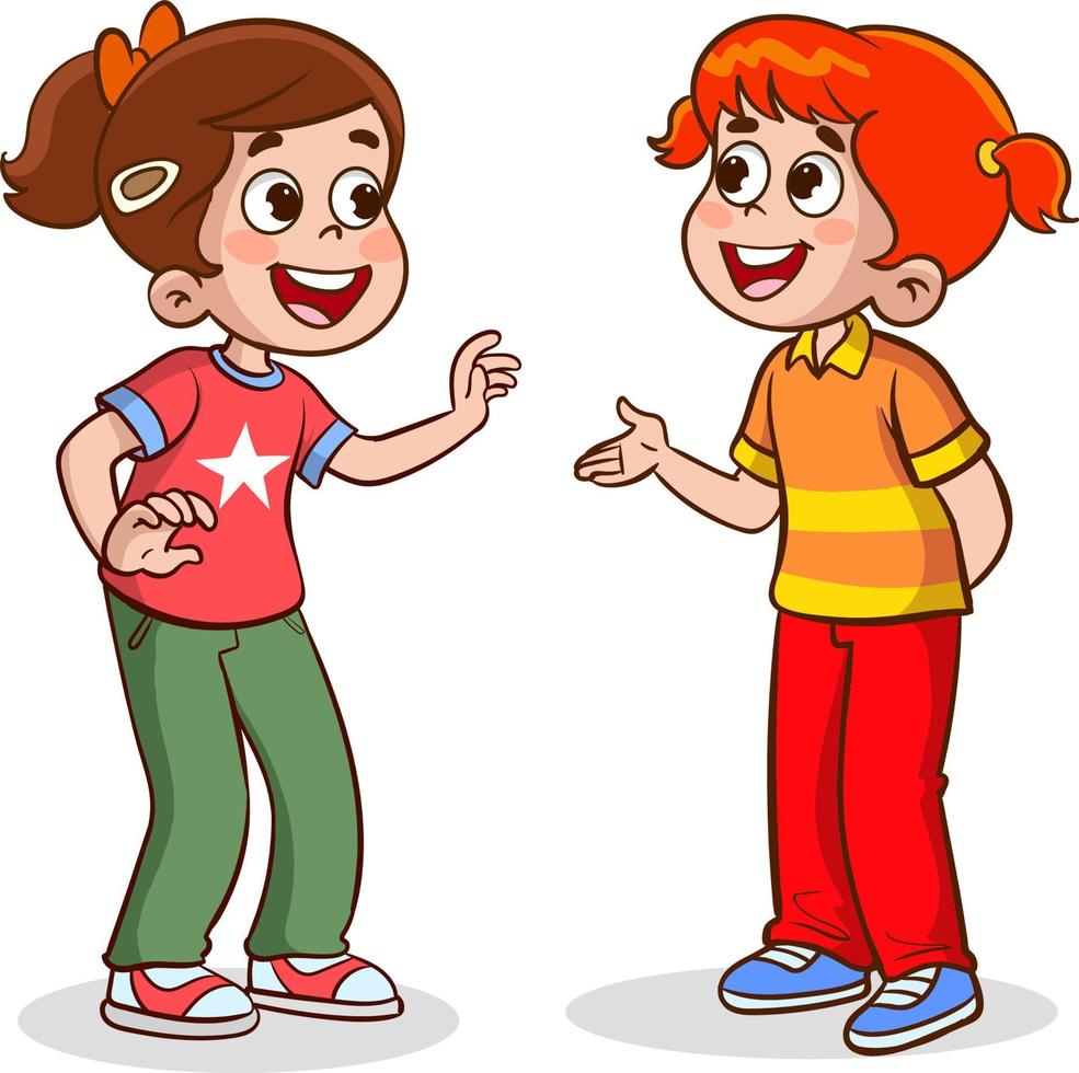 little kid say hello to friend and go to school together vector