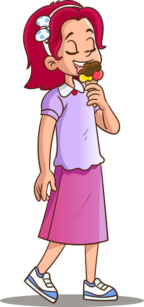 vector illustration of girl eating ice cream