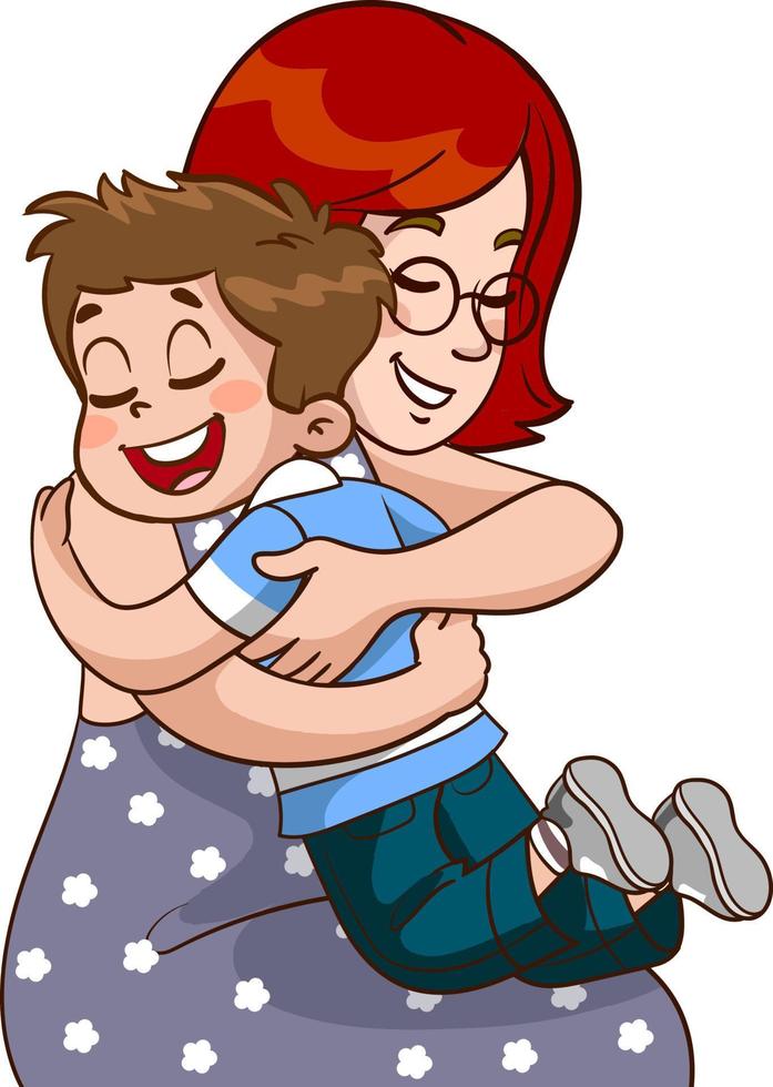 vector de madre e hijo abrazados