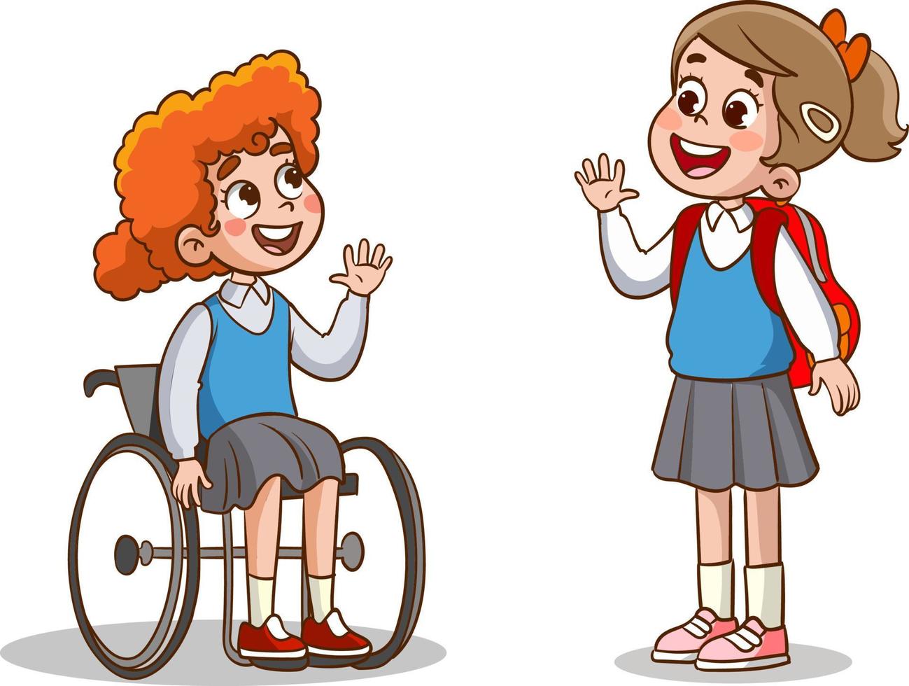 little kid say hello to friend and go to school together vector