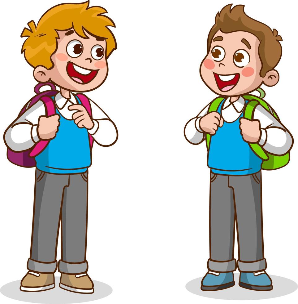 little kid say hello to friend and go to school together vector