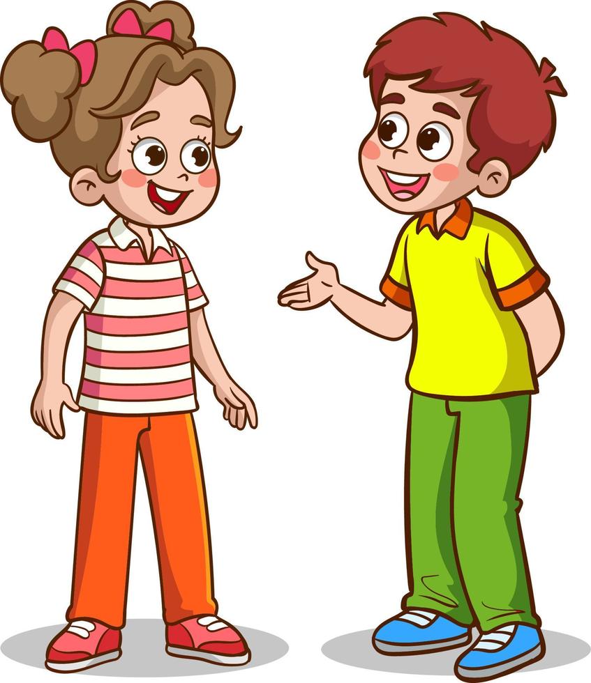 little kid say hello to friend and go to school together vector