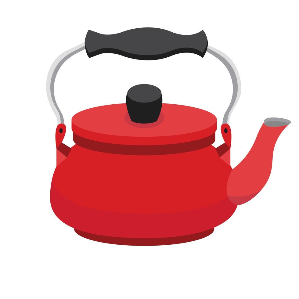 Teapot red in flat style. Vector illustration isolated on white background.