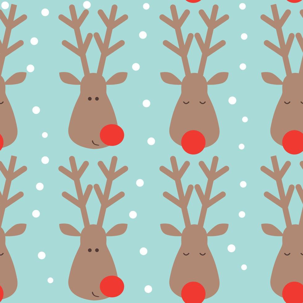 Seamless Christmas pattern with deer head and snow on blue background vector