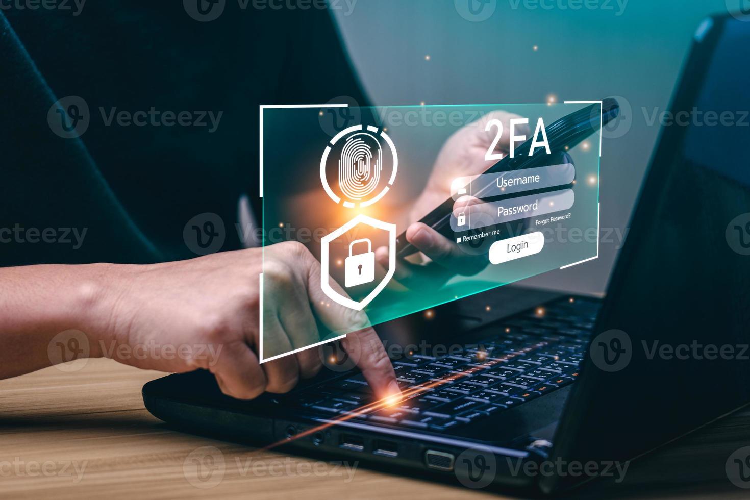 2FA authentication concept two-factor authentication. The user confirms that he is the real user. Security of user access to personal information and Encryption.TOTP, HOTP businessman login photo
