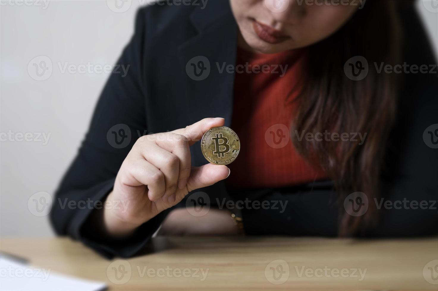 Business woman in hand bitcoin coins with crypto trading chart. cryptocurrency exchange. technology and investment digital concept. finance, Trader, investor, gold Bitcoin Cash photo