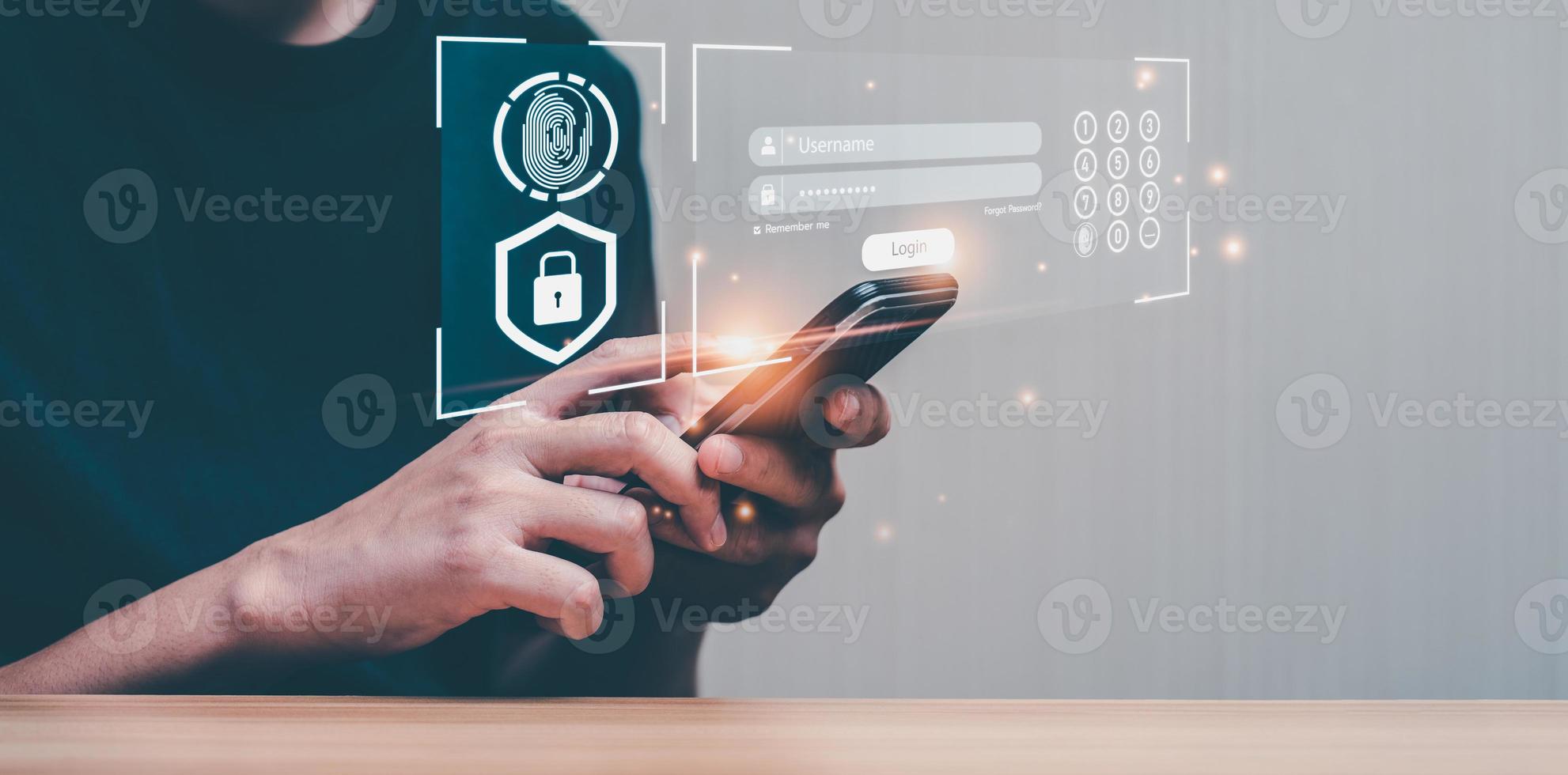 Cyber login and password concept with a mobile. Data protection and secure internet access cyber security. secure access to users personal information security and encryption. 2FA photo