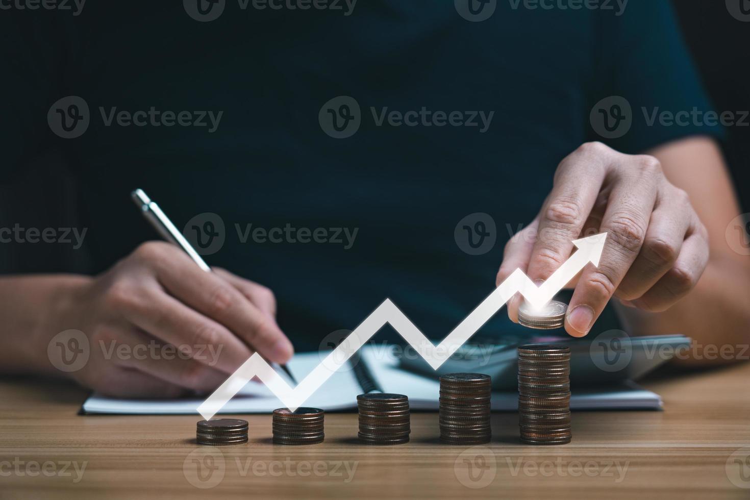 Concept of business success, finance and business strategy in investing successful. money growth with arrow pointing to success or profit photo