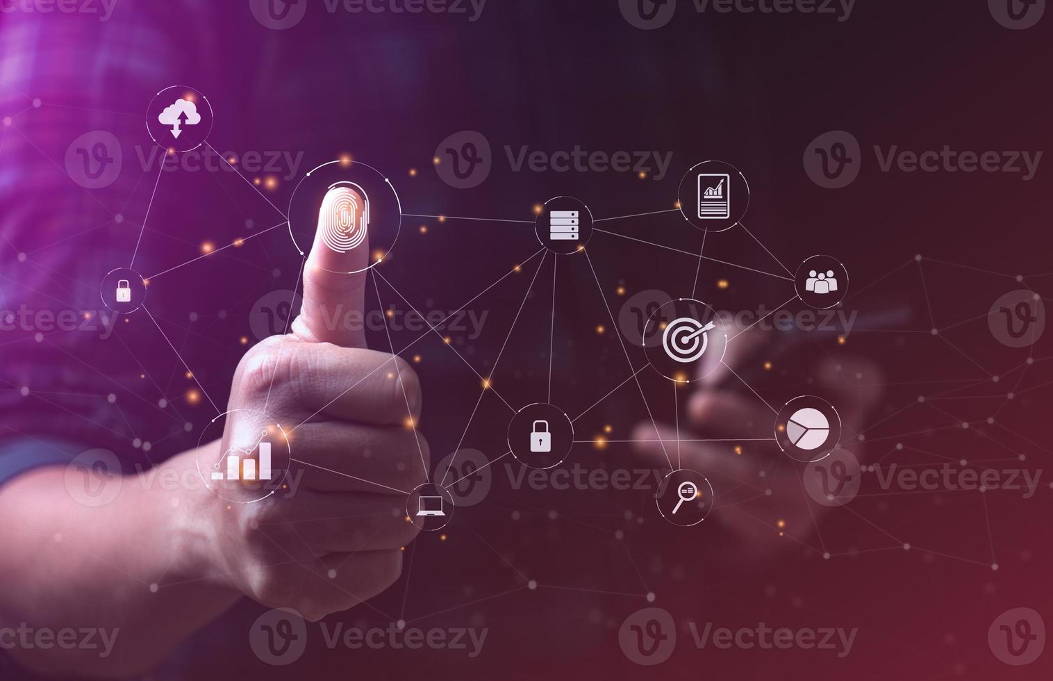 Fingerprint Technology, Big Data Encryption, Cloud data for achievement objectives target concept. Encrypting digital data with fingerprints photo