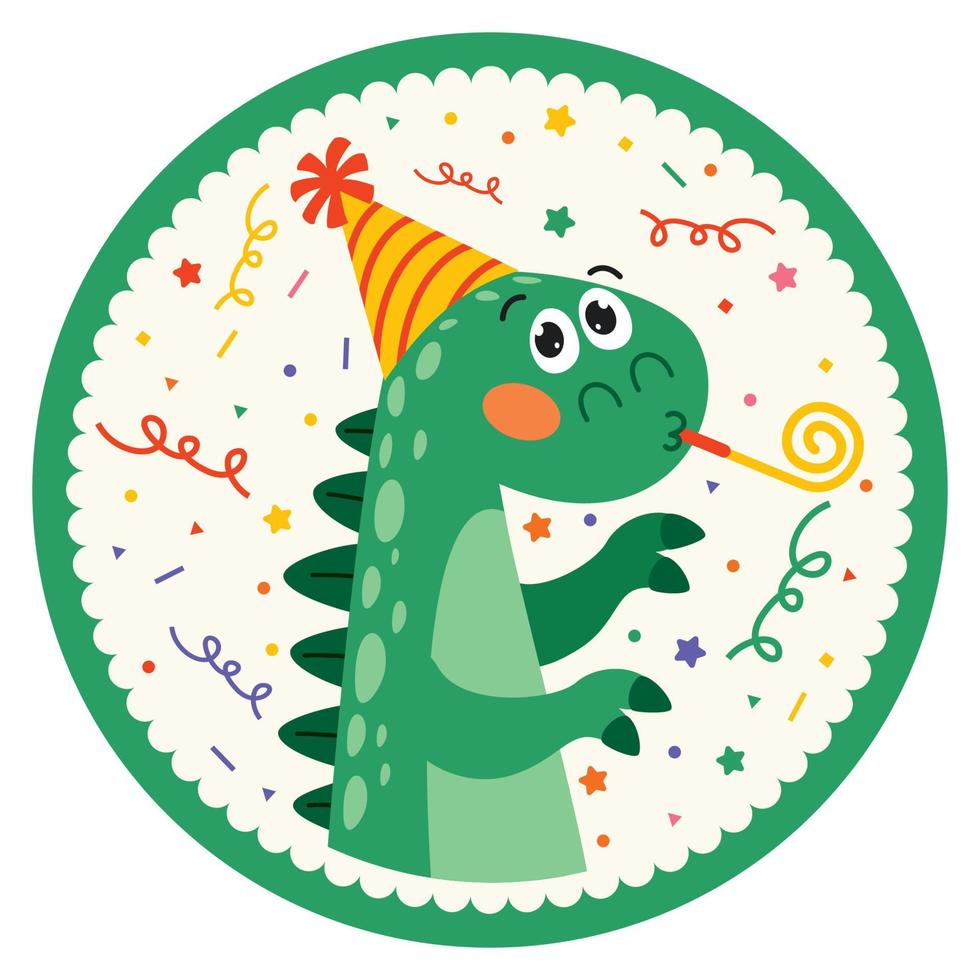 tarjeta de cumpleaños con personaje de dinosaurio vector