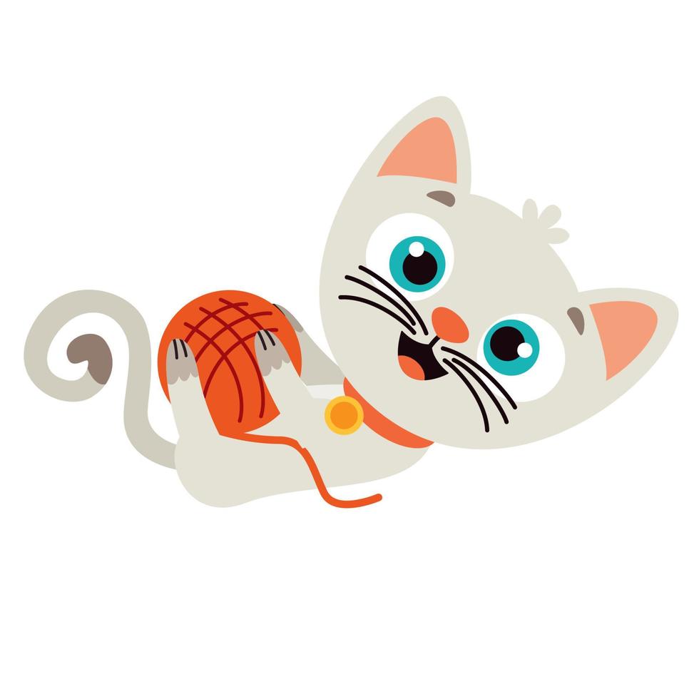 Cartoon Cat Playing With Yarn vector