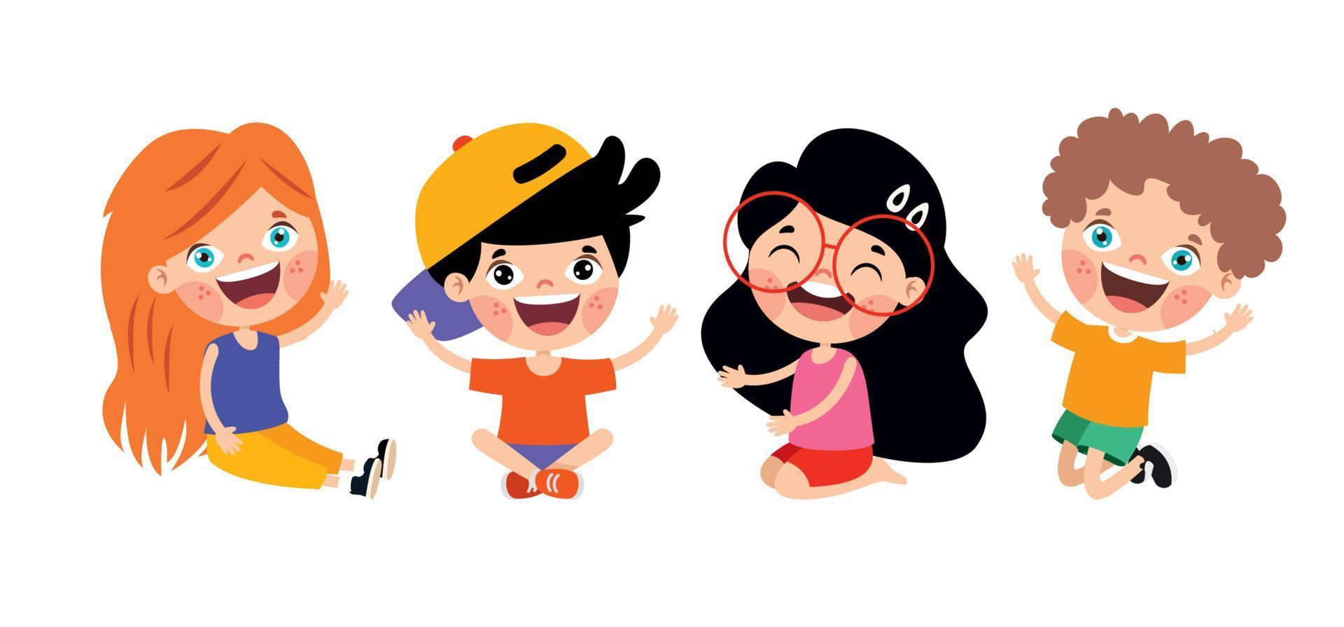 personajes de niños de dibujos animados felices sentados vector