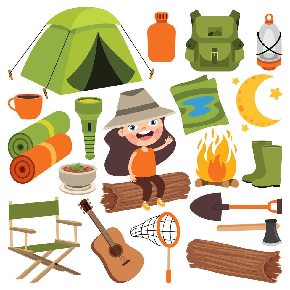 Cartoon Kid With Camping Elements vector