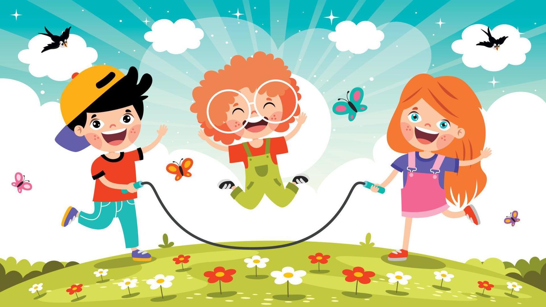 Cartoon Kids Playing Jumping Rope vector