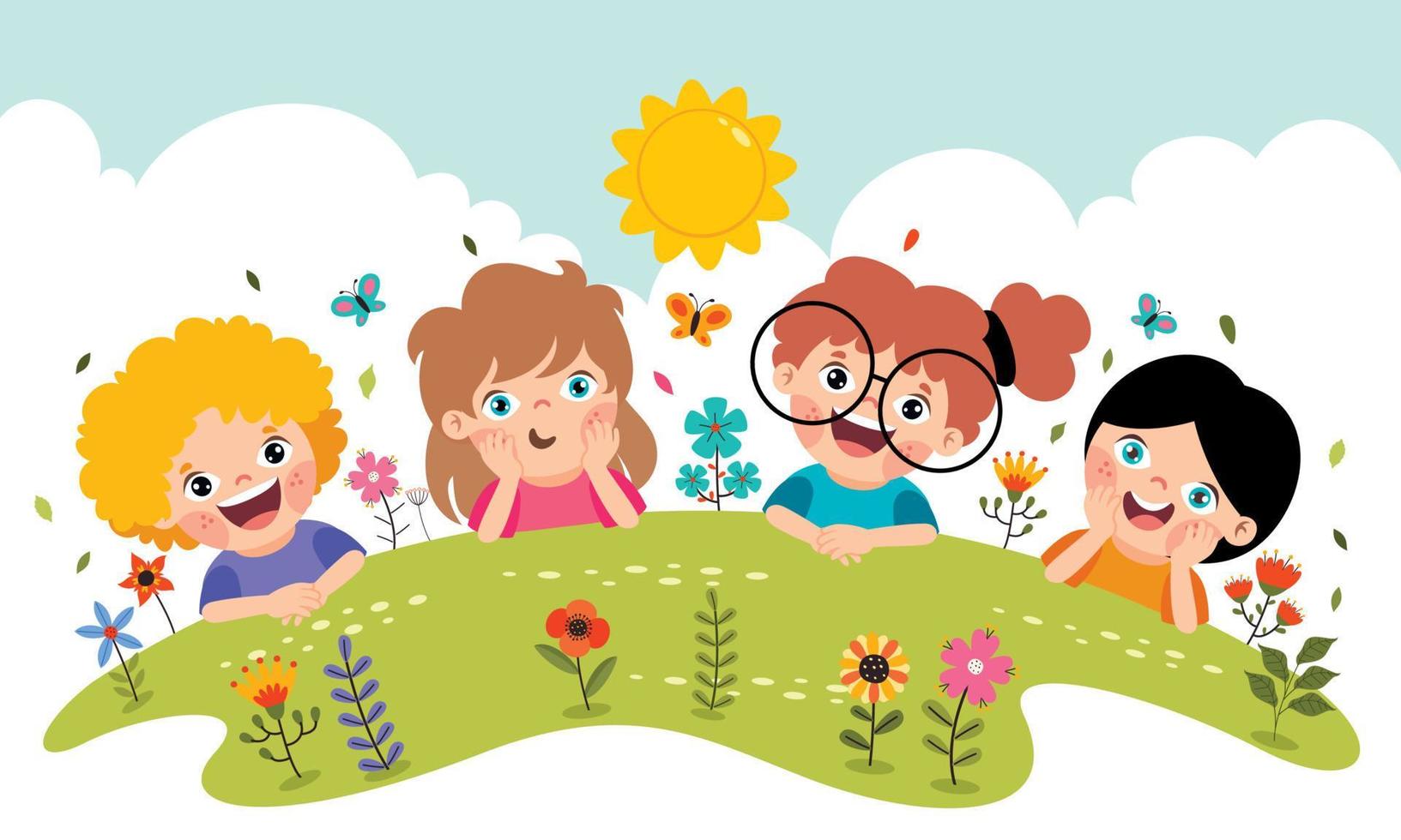 Cartoon Children Lying On Grass vector