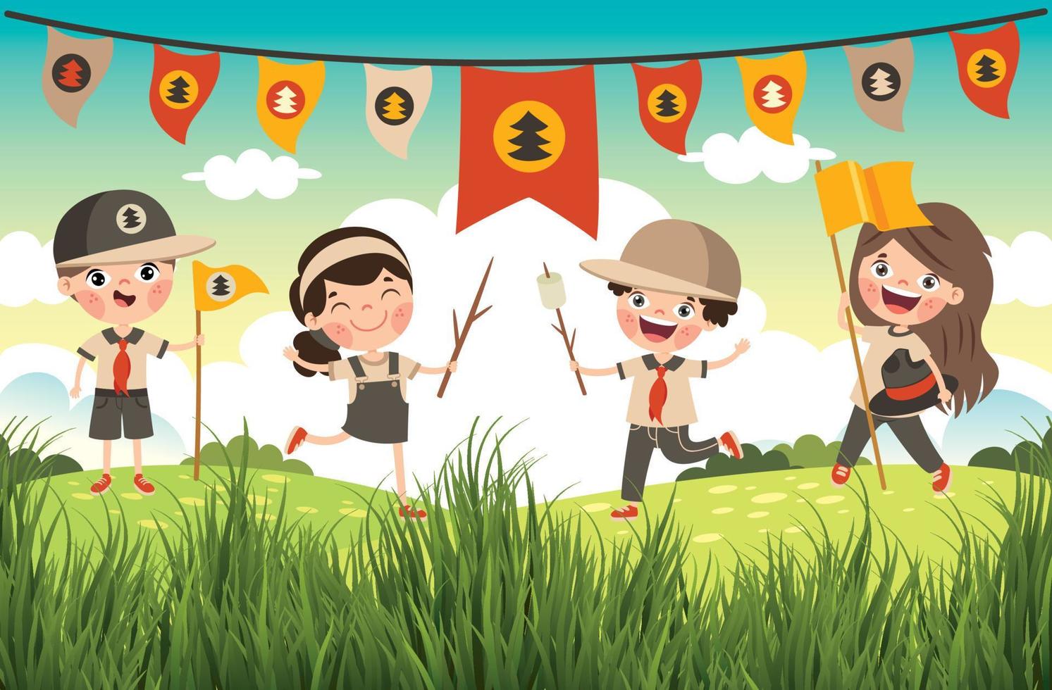 Cartoon Illustration Of Little Scouts vector