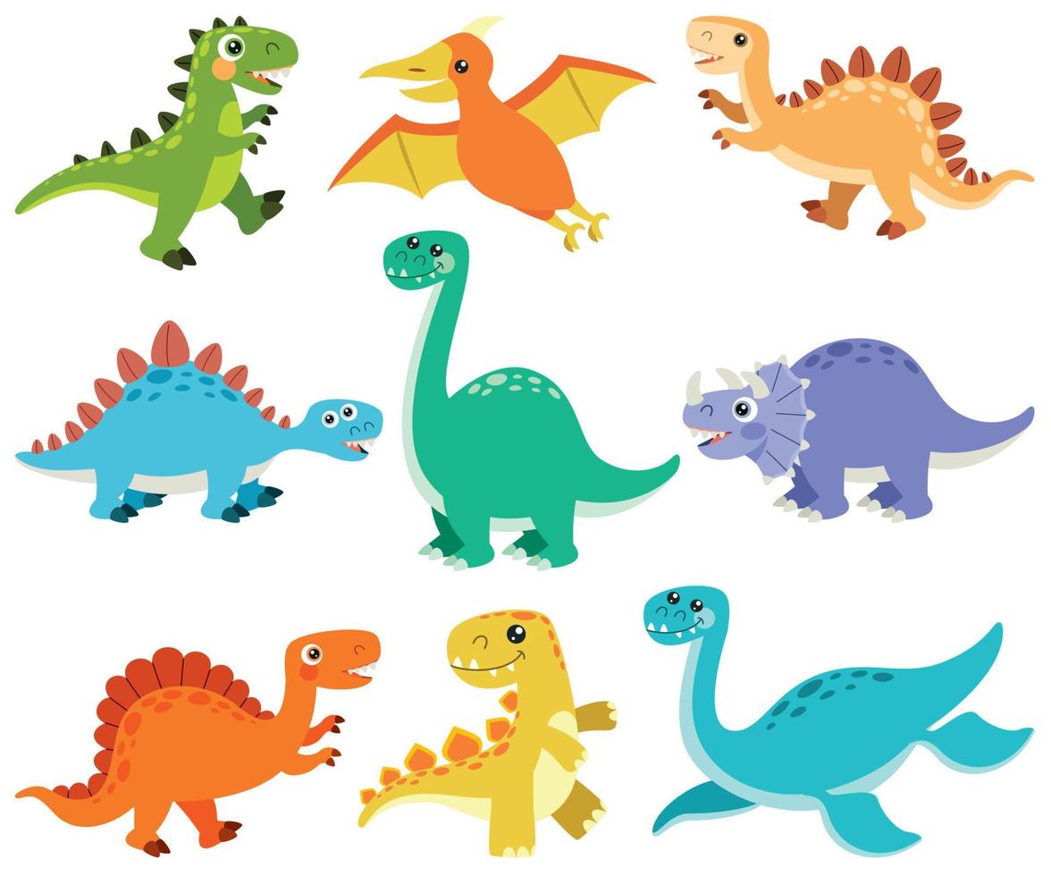 Set Of Cartoon Dinosaur Characters vector