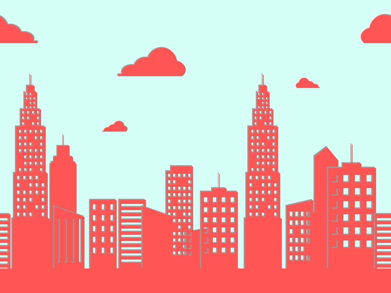 Vector illustration design of modern city. Red building and clouds. Cityscape background