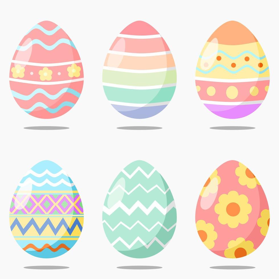 Vector illustration set of colorful decorated Easter eggs. Easter egg isolated on gray background.