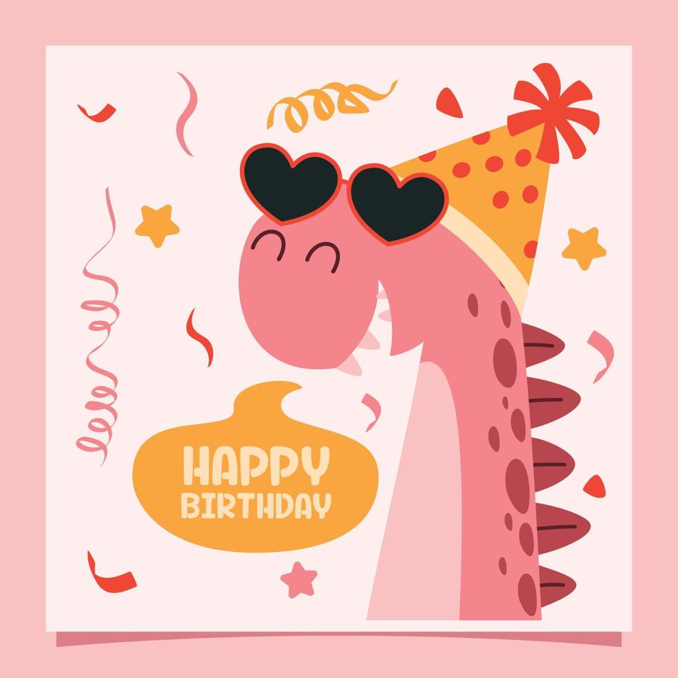 tarjeta de cumpleaños con personaje de dinosaurio vector