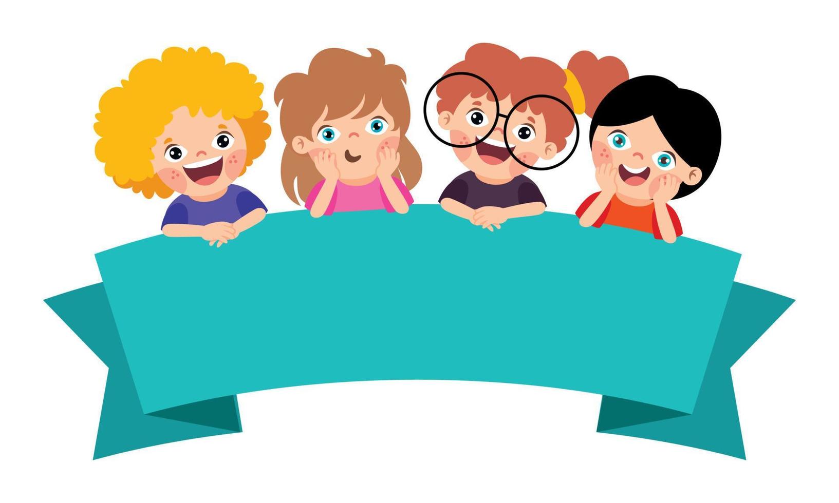 Cartoon Kids With Blank Banner vector