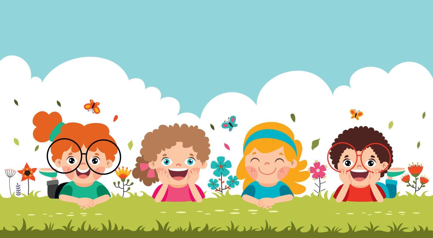 Cartoon Children Lying On Grass vector